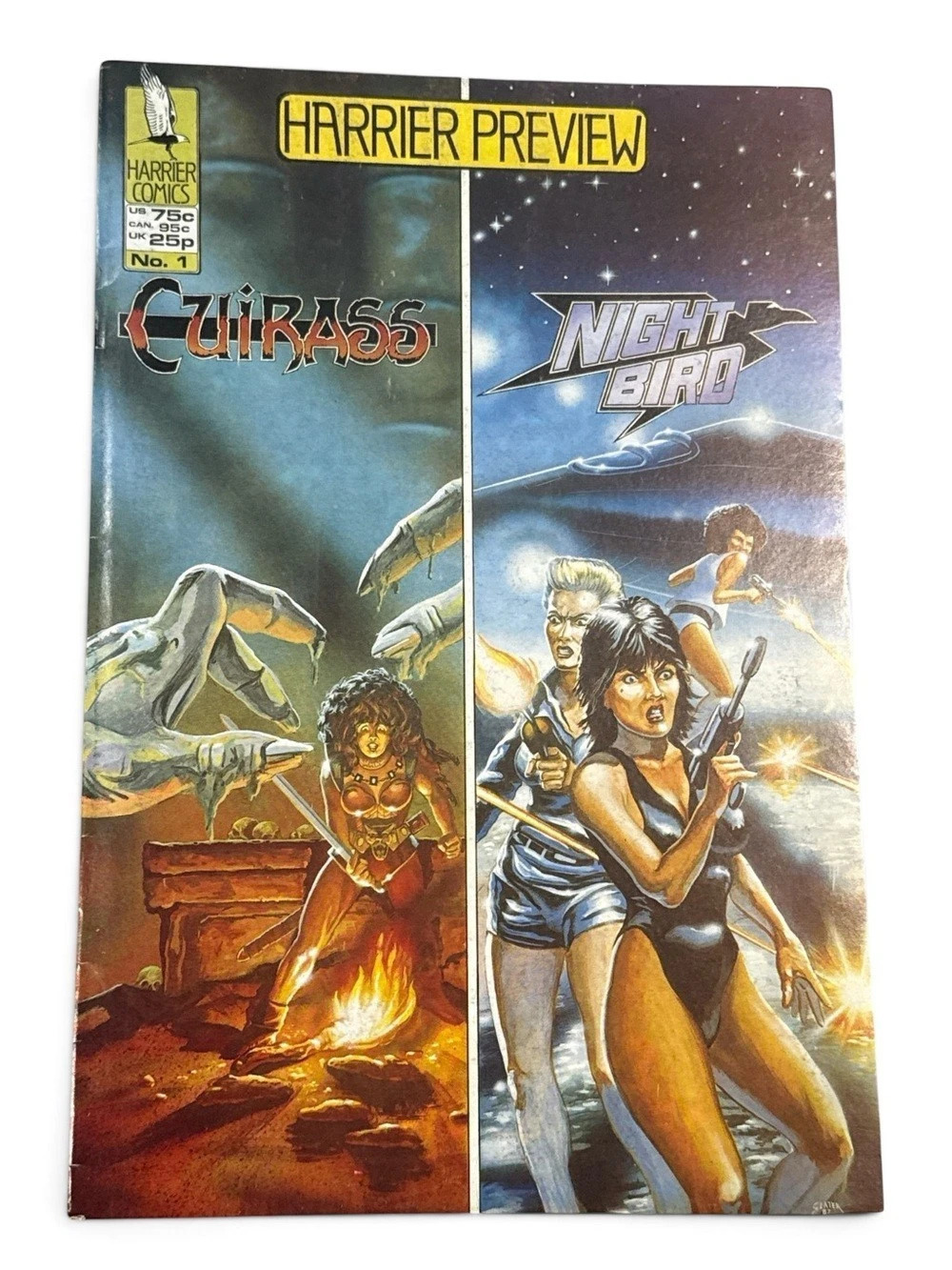 Vintage Harrier Preview #1 from 1988 featuring Euirass and Nightbird.
